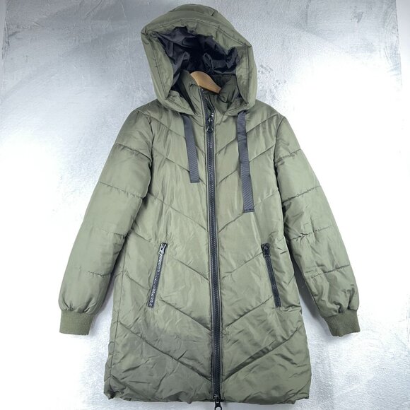 JDY Skylar Chevron Padded Jacket Long Hooded Womens Army Green Size Small - Picture 3 of 15